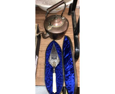 CASED PRESENTATION EPNS ENGRAVED TROWEL, PRESENTED TO THOMAS HALL SENIOR FROM TRINITY CHURCH, BIRMINGHAM AND A VICTORIAN COPP