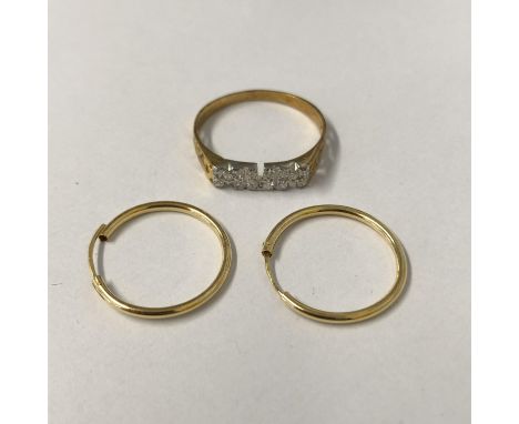 9CT GOLD CZ 'MUM' RING SIZE S/T 1.5G APPROX AND A PAIR OF 9CT GOLD HOOP EARRINGS 2.3G APPROX