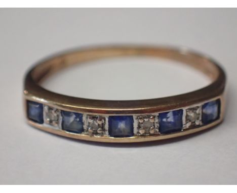 9ct gold sapphire and diamond half eternity ring size Q 1.8g