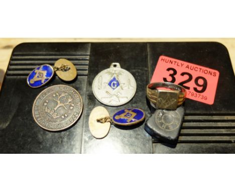 Lot of Masonic Items.
The Ring is 9ct Gold on Silver