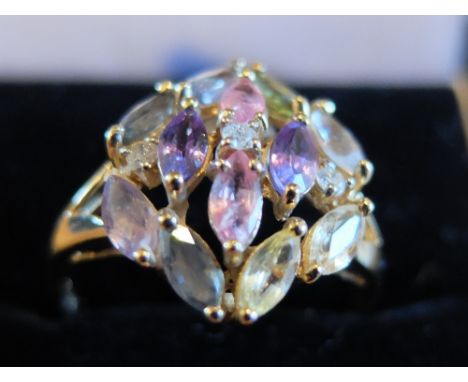 9ct Gold-Fancy Sapphire and Diamond Ring.