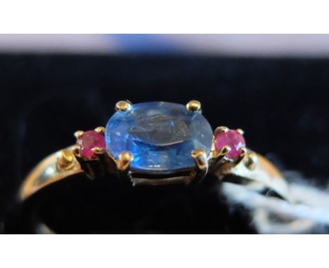 9ct Gold-Sapphire and Ruby Ring.