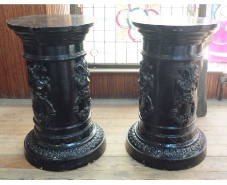 A Magnificient Pair of Victorian Cast Iron Pedestals 32" tall.
Standing 32" tall with a diameter of 20" at the base and 19" a