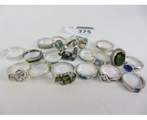 Large collection of stone set and enamel rings stamped 925 Condition Report Click here for further images, condition, auction