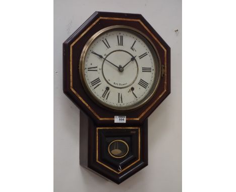 19th century walnut American drop dial wall clock, circular dial, signed 'Seth Thomas', H55cm CLOCKS & BAROMETERS - as we are