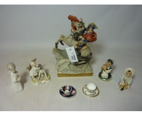 Limited edition Capodimonte sculpture of Napoleon H25cm, Capodimonte child and dog group, two Branksome china figures, and Na