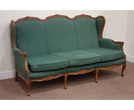 French style walnut framed three seat sofa (W183cm), and matching armchair (W69cm) Condition Report Click here for further im