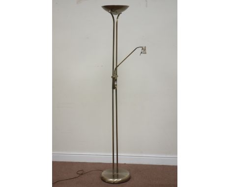Burnished brass finish standard lamp with reading light, H184cm Condition Report Click here for further images, condition, au