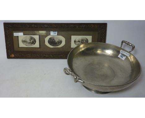 Marinoni Italian pewter twin handled footed bowl c. 1970 stamped with an owl and the number '95' H15.5cm,  together with thre