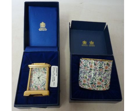 Halcyon days carriage clock H. 10cms and a matching cache pot Condition Report Click here for further images, condition, auct