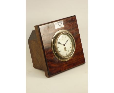 20th century Smiths car dashboard clock mounted in mahogany case, W18cm CLOCKS & BAROMETERS - as we are not a retailer, these
