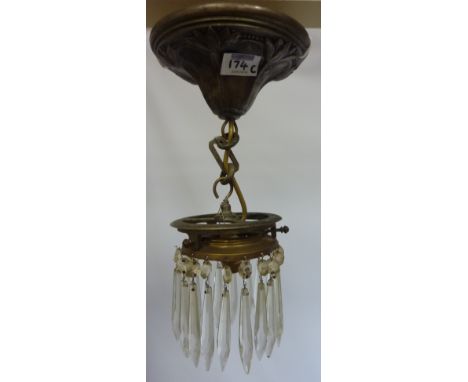 Early 20th Century Centre light fitting with cut glass drops  Condition Report Click here for further images, condition, auct