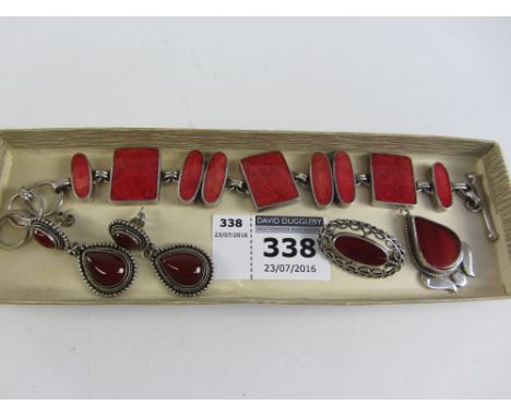 Red enamel and stone set jewellery stamped 925 Condition Report Click here for further images, condition, auction times & del