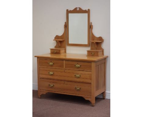 Edwardian satin walnut dressing chest fitted with two short and two long drawers, swing mirror above with two trinket drawers