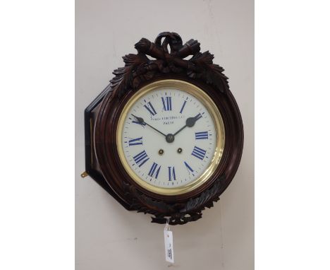 Late 19th century French walnut cased clock fitted with eight day movement, striking on gong, circular dial signed 'James Cri