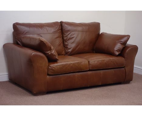 Two seat sofa upholstered in brown leather, W180cm Condition Report Click here for further images, condition, auction times &