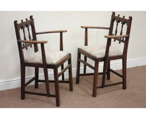 Ercol 'Yorkshire Armchair' in old colonial finish elm pair carver armchairs with upholstered drop in seats Condition Report C