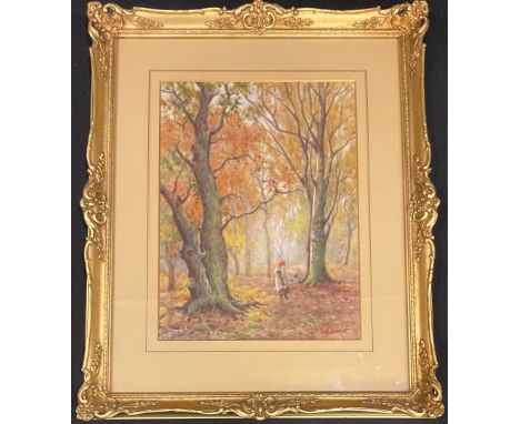 J M Jowett  Children Amongst The Trees, Darley Park  signed, watercolour, 29cm x 21cm 