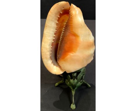 A Victorian carved cameo shell lamp, on bronzed tripod base as mythical beasts 