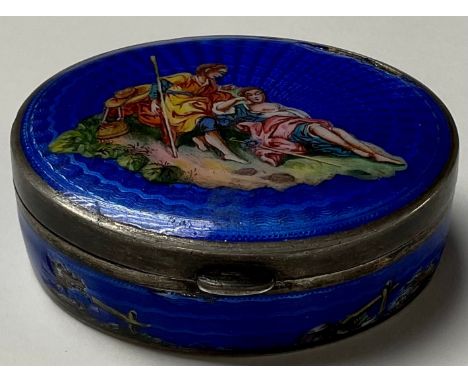 A Continental oval silver and enamel snuff box (a/f) 