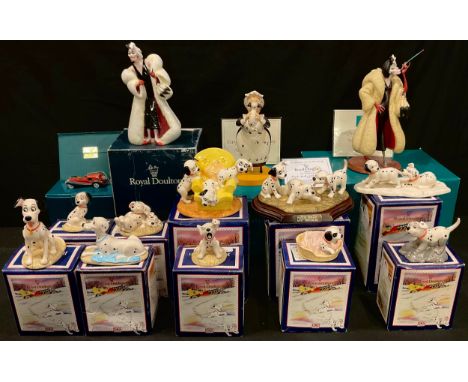 A Royal Doulton Walt Disney's 101 Dalmatians model, Patch, Rolly and Freckles, DM5, wooden base, limited edition 1,953/3,500,