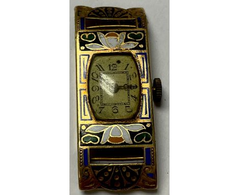 An 18ct gold and enamel Art Deco Egyptian Revival lady's wristwatch, marked 18 and .75 