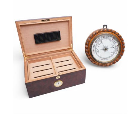 Humidor, with key, and barometer, Humidor H15cm x W34.5cm x D24cm 