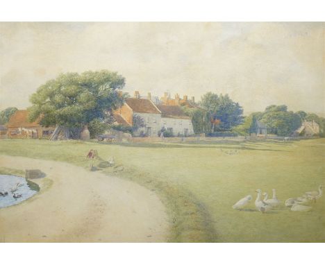 Frederick Hamilton Jackson (British 1848-1923): Couple on the Village Green, watercolour signed and dated 1889 44cm x 64cm