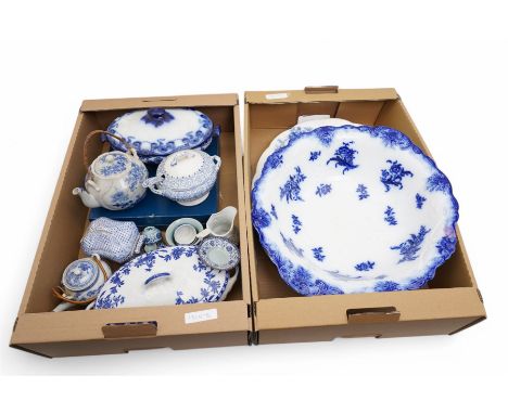 Worcester gateau plate, boxed, blue and white items, large bowl etc in two boxes