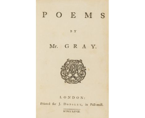 NO RESERVE Gray (Thomas) Poems, first collected edition, London issue, half-title, light water-staining at foot, later calf, 