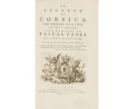 Corsica.- Boswell (James) An Account of Corsica, the Journal of a Tour to that Island ..., first edition, half-title, engrave