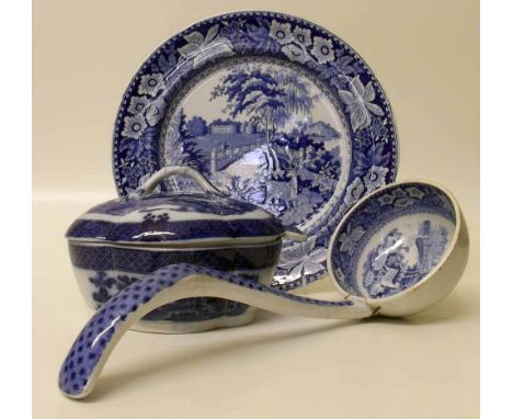 Boy on Buffalo Tureen and Ladle, Ridgway Deer pattern plate and a similar Ladle Condition report: see terms and conditions.