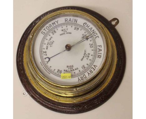 Edwardian Brass Circular Aneroid Barometer Condition report: see terms and conditions.
