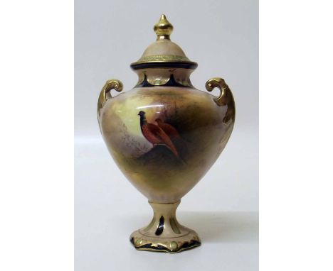 Crown Ducal J. Coleman Pheasants lidded vase. Condition report: see terms and conditions.