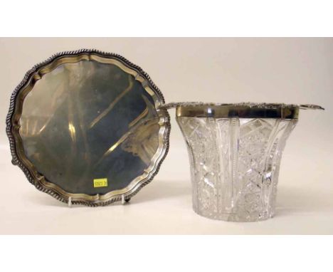 Silver Piecrust Salver & A Silver Rimmed Glass Vase (broken) Condition report: see terms and conditions.