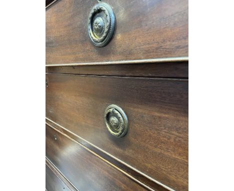 A late George III mahogany two-part chest, fitted with two short and three long drawers, on bracket feet, height 153cm, width