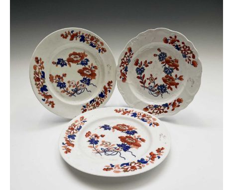 A pair of Chamberlains Worcester plates, circa 1830, painted in iron red, blue and gilt with peonies, in the Japan taste, pri