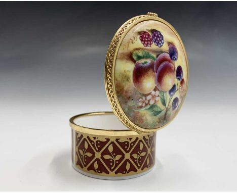 A Royal Worcester fruit painted trinket box and hinged cover, by D Fuller, late 20th century, black printed mark, number 240,