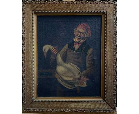 Late 19th/Early 20th Century British School Portrait of a Butcher holding a GooseOil on canvas37 x 29.5cm