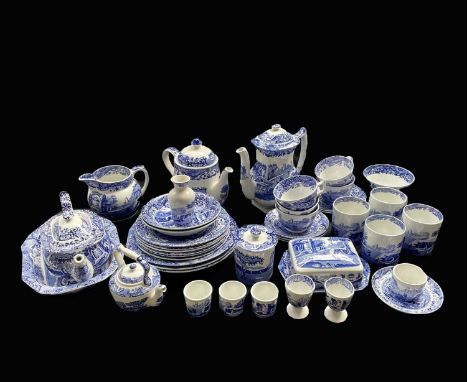 An extensive collection of Spode 'Italian' pattern tea, coffee and breakfast wares to include two coffee pots, four mugs, a t