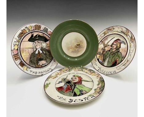 A Royal Worcester plate, painted by Maybury with a woodcock within a green border, diameter 27cm, together with three Royal D
