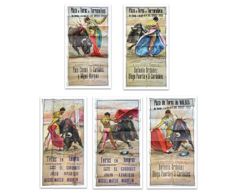 Bull Fighting Interest: A collection of five mid century lithograph posters, including 'Toros en fuengirola...Mauel Benitez E