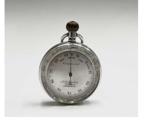 A late Victorian silver cased pocket aneroid barometer, by J.H.Marlow, Harrogate, London, 1898, diameter 5cm.Condition report