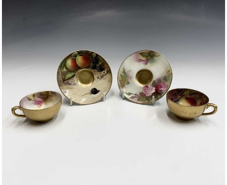 A Royal Worcester fruit painted miniature cup and saucer, the cup signed Lockyer and the saucer signed Austin, date code for 