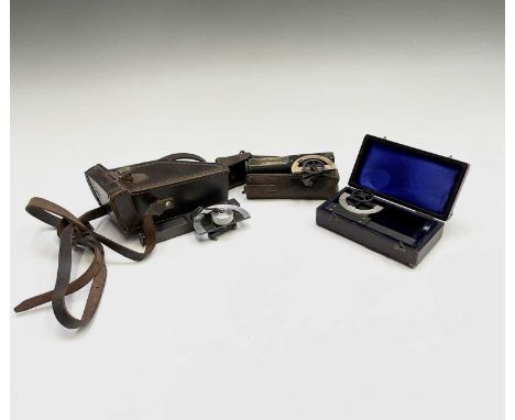 A Brass Abney level and clinometer by Cooke & Sons, London and York, length 12cm, leather case, together with two further cas