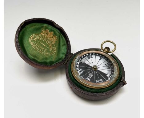 A late Victorian gilt compass, by Negretti &amp; Zambra, with mother of pearl dial, cased, diameter 6.5cm.