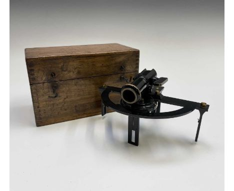 A Stanley brass and black lacquered graphometer, early 20th century, with rotating alidade and fixed sights with Vernier scal