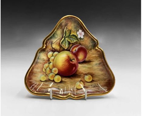 A Royal Worcester fruit painted small triangular shaped dish, signed D. Winter, late 20th century, width 15cm.Condition repor