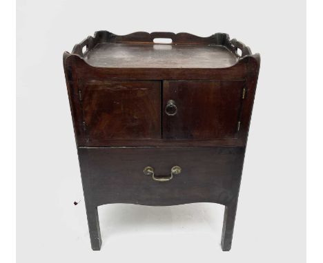 A George III mahogany tray top commode, height 76cm, width 55cm, depth 47cm.Provenance:Michael Trethewey. A Gentleman of Tast