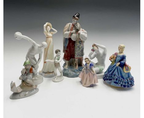 A Royal Worcester figure 'June', height 16cm, together with a Royal Worcester figure 'Elizabeth Bennett', and other assorted 